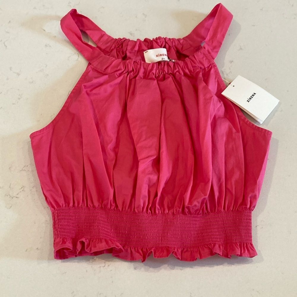 NEW XIRENA Lili Top Pink Sun Cropped Bubble Tank 100% Cotton Poplin Feminine XS